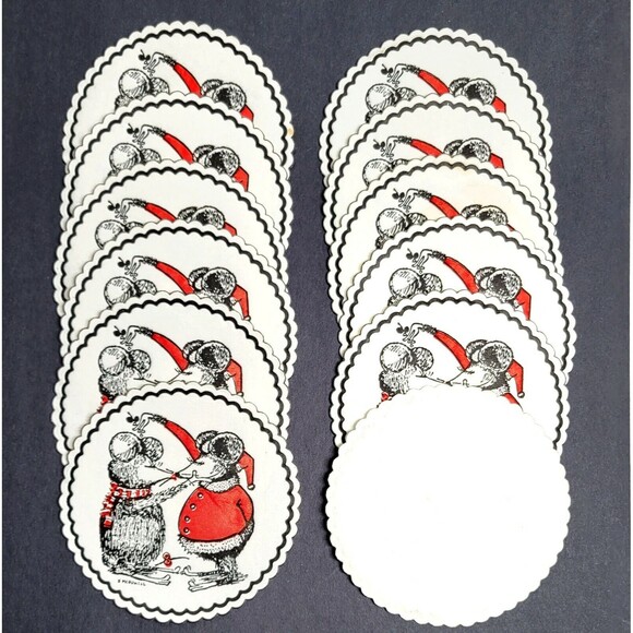 Mr & Mrs Santa Mice Barware Coasters Festive Tissue Wax Paper Lot of 12 MCM NEW - Picture 2 of 3